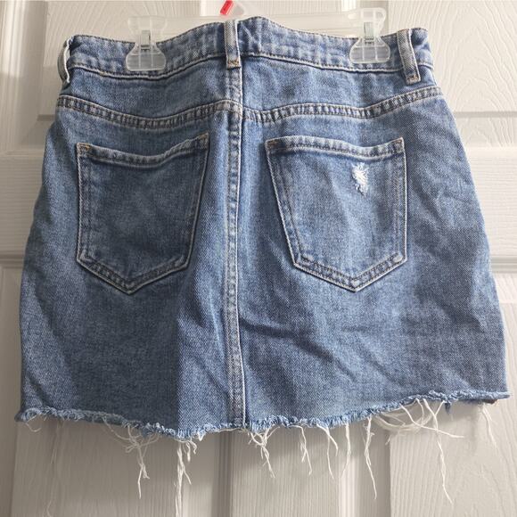 Pacsun Los Angeles Denim Mini Skirt Jean Cut Button Zip Distressed Waist 25 - Picture 5 of 8